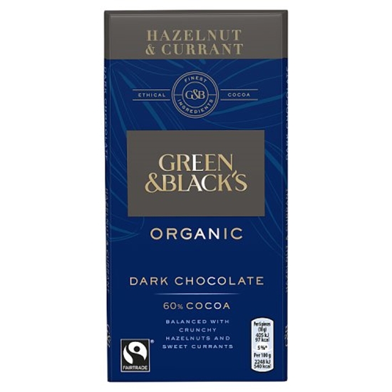 Picture of GREEN & BLACKS  HAZELNUT & CURRANT DARK 90G x 15