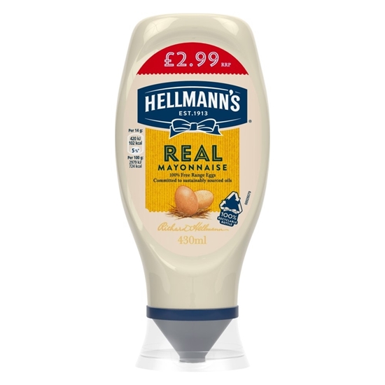 Picture of PM £2.99 HELLMANNS REAL MAYO SQUEEZY 430ml x 8