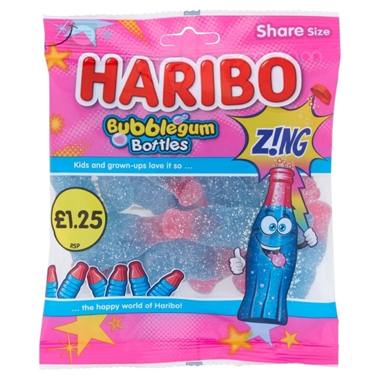 Picture of PM £1.25 HARIBO BUBBLEGUM ZING BOTTLES 160G x 12