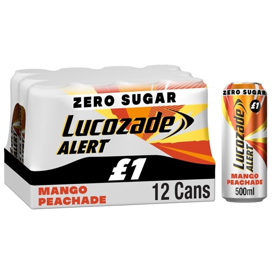 Picture of PM £1 LUCOZADE ALERT MANGO PEACHADE CAN 500ml x 12