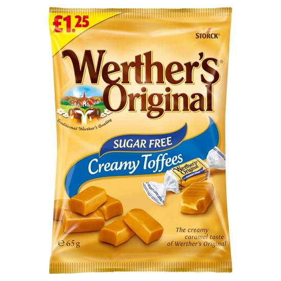 Picture of PM £1.25 WERTHERS SUGAR FREE TOFFEES 65G X 12