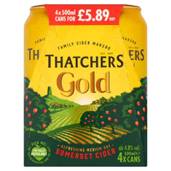 Picture of PM £5.89 THATCHERS GOLD *CANS* 500ml 4PK x 6 