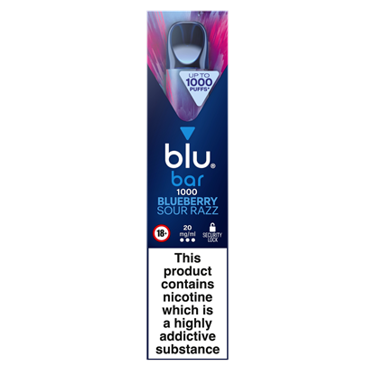 Picture of BLU BAR 1000 BLUEBERRY SOUR RAZZ 20MG X 10  £5 OFF