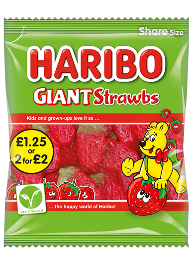 Picture of PM 2 FOR £2 (£1.25) HARIBO GIANT STRAWBS 140G X12 