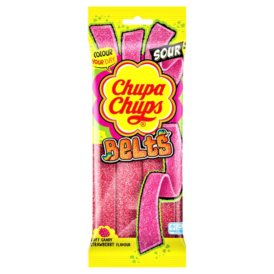 Picture of CHUPA CHUPS STRAWBERRY SOUR BELTS 90G X 18