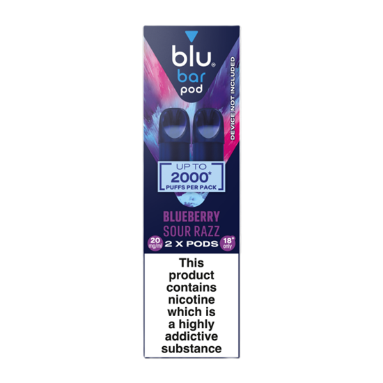 Picture of BLU BAR POD 2000 BLUEBERRY SOUR RAZZ 20MGX10 £3off