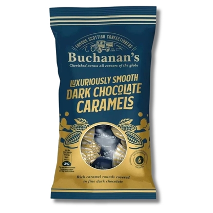 Picture of BUCHANANS DARK CHOC CARAMELS POUCH 110G X 12