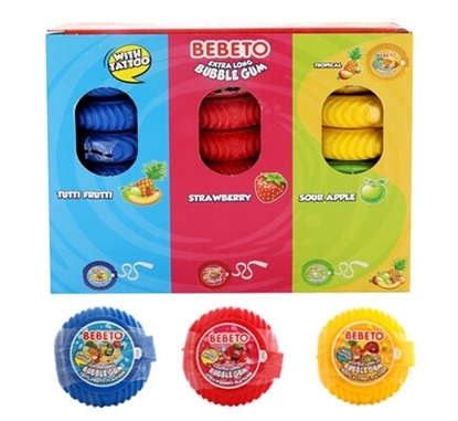 Picture of BEBETO BUBBLEGUM ROLLS 3 FLAVOUR & DISPENSER X 24