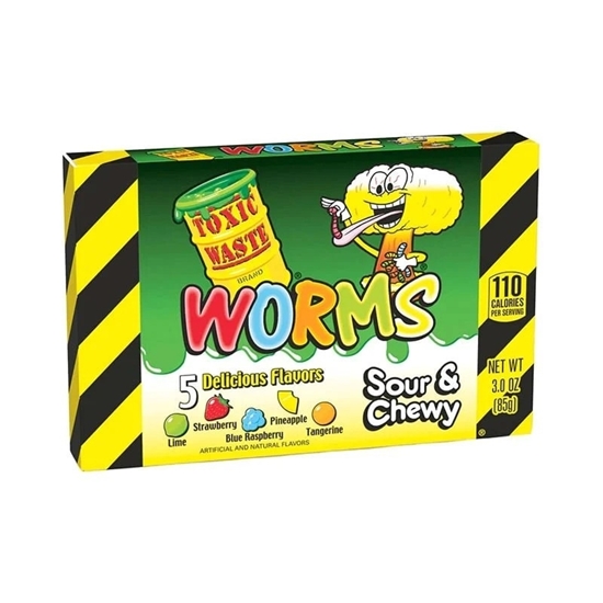 Picture of TOXIC WASTE SOUR GUMMY WORMS 85G BOX 12