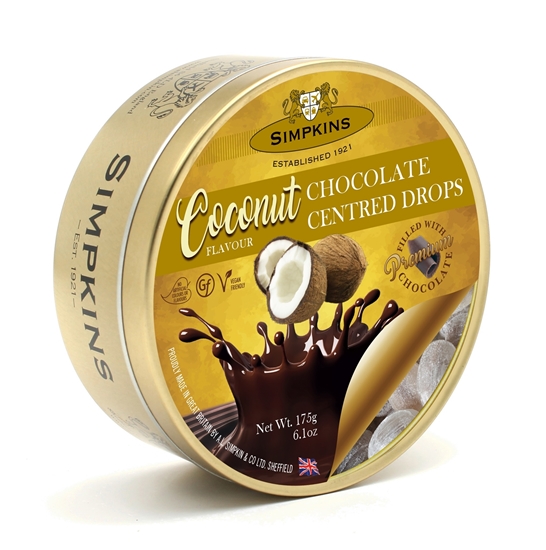 Picture of SIMPKINS COCONUT CHOCOLATE DROPS TIN 175G X 6