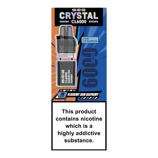 Picture of SKE CRYSTAL CL6000 POD BLUEBERRY SOUR RASP 20MG x5