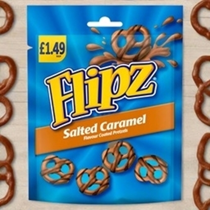 Picture of PM £1.49 FLIPZ SALTED CARAMEL PRETZELS 80G X 12